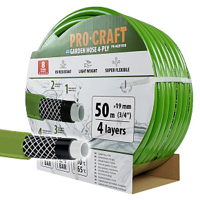 Zelená zahradní hadice Procraft PR-4GH1950 4 vrstvy, 3/4" 50 m Zelená zahradní hadice Procraft PR-4GH1950 4 vrstvy, 3/4" 50 m