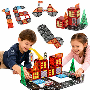 Magnetické stavební kostky 3D hasičský vůz 48 dílků Magnetické stavební kostky 3D hasičský vůz 48 dílků
