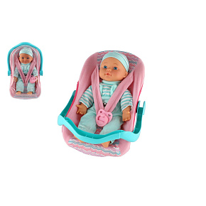 Panenka miminko plast/látka 30cm měkké tělo v nosítku/autosedačce s dudlíkem 2 barvy v blistru