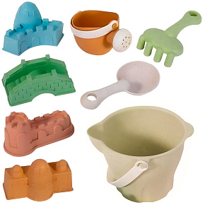 WOOPIE GREEN Sada na písek v kbelíku Hrady 8 ks. BIODEGRADABILNÍ ORGANICKÝ MATERIÁL