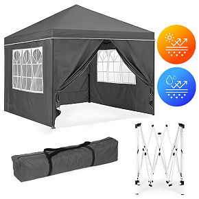 Garden Pavilion Tent 3x3 m, Pop-Up with 4 Sidewalls, MultiGarden