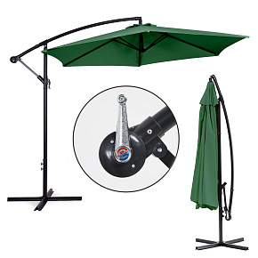 Large Garden Parasol with Cantilever Arm, Foldable 3 m, Green, 6 Ribs MultiGarden
