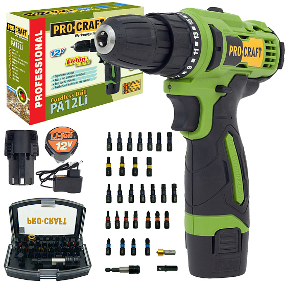 Aku vrtací šroubovák Procraft SPA12Li Compact se sadou bitů BS-32 | SPA12LiCompact/BS-32, 