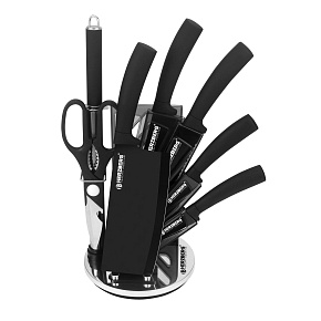 Sada nožů Herzberg 8 kusů s akrylovým stojanem - černá Sada nožů Herzberg 8 kusů s akrylovým stojanem - černá