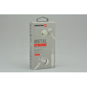 Stereo sluchátka s mikrofonem SWISSTEN YS500 METAL DYNAMIC - Stříbrné