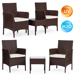 Garden Furniture Set 2 Armchairs + Table Tempered Glass Brown MultiGarden
