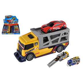 Auto kamion přepravník + auto plast 15cm na volný chod 2 barvy 8ks v boxu