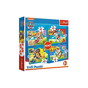Puzzle 4v1 Štěňata v běhu Tlapková patrola/Paw Patrol 28,5x20,5cm v krabici 28x28x6cm