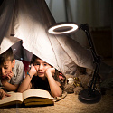 Stolní LED lampa s lupou, otočné rameno, 2 způsoby upevnění