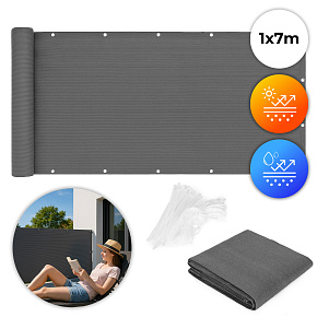 Balcony Privacy Screen with Fittings 100x700 cm Shading Mesh + Mounting Accessories Grey MultiGarden