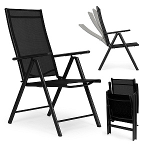 Foldable Steel Garden Chair with Adjustable Backrest, Black, MultiGarden Foldable Steel Garden Chair with Adjustable Backrest, Black, MultiGarden