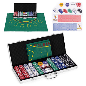 Poker and Blackjack Set – 500 Chips, 2 Decks of Cards, Dice, Playing Mat, Lockable Case