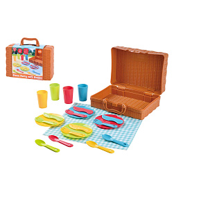 Piknikový košík se sadou nádobí plast 22ks 24x18x8cm 24m+