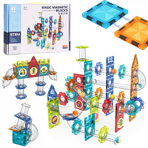 Magnetic 3D Construction Blocks Marble Run 113 Pieces