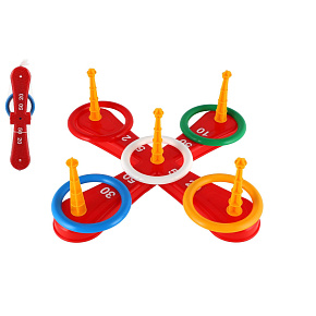 Házecí hra plast kříž s kruhy v síťce 46x12x8cm