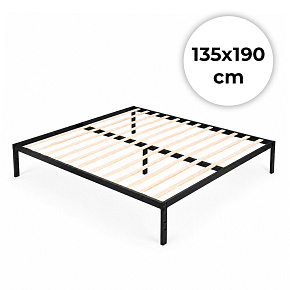 Kovová postel 135x190 cm s roštem, minimalistický černý rám ModernHome Kovová postel 135x190 cm s roštem, minimalistický černý rám ModernHome