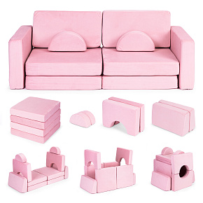 Sofa składana modułowa dla dzieci duża 2-osobowa DIY 10 miękkich poduch - różowa ECOTOYS Sofa składana modułowa dla dzieci duża 2-osobowa DIY 10 miękkich poduch - różowa ECOTOYS