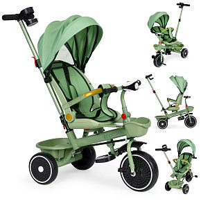 Tříkolka kočárek 2v1 otočné sedadlo skládací stříška zelená ECOTOYS Tříkolka kočárek 2v1 otočné sedadlo skládací stříška zelená ECOTOYS