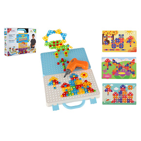 Stavebnice 3D šroubovací plast kreativní kufřík s vrtačkou na baterie se šablonami v krabici 31x24cm Stavebnice 3D šroubovací plast kreativní kufřík s vrtačkou na baterie se šablonami v krabici 31x24cm