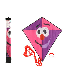 Drak létající klaun nylon 78x86cm  růžovo-fialový v látkovém sáčku 11x90x2cm