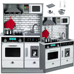 Dřevěná kuchyňka pro děti velká + příslušenství + LED světlo. Hrnečky s příslušenstvím