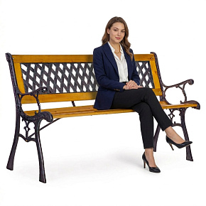 Wooden garden bench 126×51 cm with an openwork backrest and cast iron legs, park style, MultiGarden