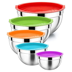 Herzberg HG-04074: 5dílná sada mís na míchání s silikonovým víkem