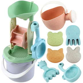 WOOPIE GREEN Sada na písek v kbelíku s kolotočem 9 ks. BIODEGRADABILNÍ ORGANICKÝ MATERIÁL