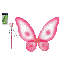 Křídla motýlí s hůlkou nylon 2 barvy v sáčku 30,5x46x1cm karneval Křídla motýlí s hůlkou nylon 2 barvy v sáčku 30,5x46x1cm karneval