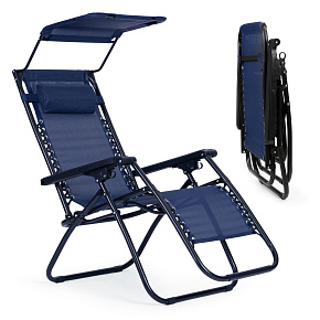 Garden beach lounger, adjustable backrest, movable roof MultiGarden- blue
