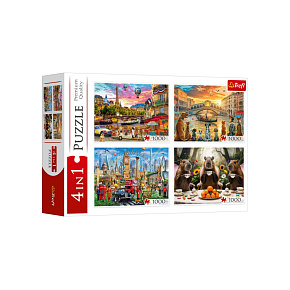 Puzzle 4v1 Malovaná města + Kapybary 4000 dílků 68,3x48cm v krabici 40x27x9cm Puzzle 4v1 Malovaná města + Kapybary 4000 dílků 68,3x48cm v krabici 40x27x9cm