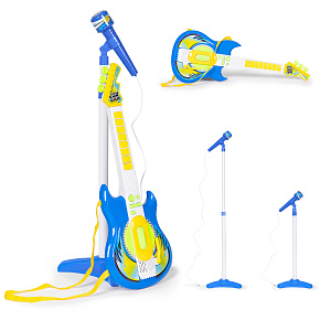 Electric Guitar and Microphone Set with Stand for Kids – MP3 Compatible, Blue