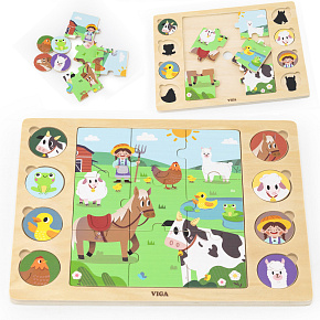VIGA Dřevěné Puzzle Hádej Stín - Farma Skládačka 17 ks. VIGA Dřevěné Puzzle Hádej Stín - Farma Skládačka 17 ks.
