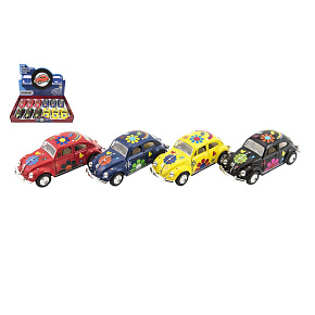 Auto Kinsmart VW Classical Beetle kov/plast 13cm na zpětné natažení 4 barvy 12ks v boxu