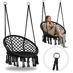 Závěsné křeslo boho zahradní houpačka čapí hnízdo černé MultiGarden Závěsné křeslo boho zahradní houpačka čapí hnízdo černé MultiGarden