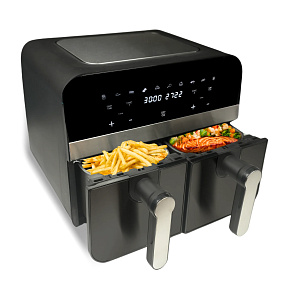 Comfy Nest CN-AFD45NB: 2400W Černá digitální horkovzdušná fritéza s dvojitým košem - 9L Comfy Nest CN-AFD45NB: 2400W Černá digitální horkovzdušná fritéza s dvojitým košem - 9L