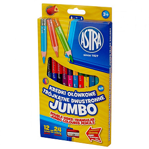 Astra kredki ołówkowe trójkątne dwustronne jumbo 12/24 kolory