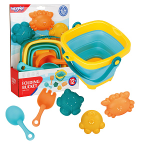 WOOPIE BABY Sada Skládací Kbelík s Hráběmi Lopatičkou Formičky Modré
