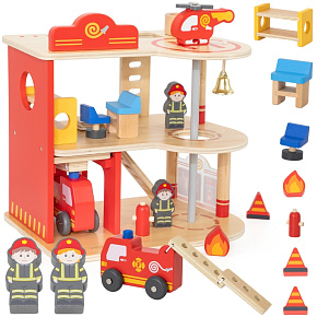 VIGA Dřevěná Hasičská Stanice Sada 14 ks