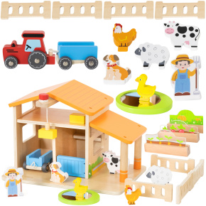 VIGA Dřevěná Farma Dům Farmáře S Zahrádkou A Traktorem 21 ks