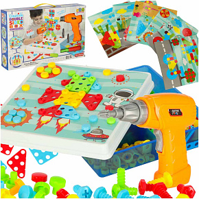 Vrtačka šroubovák šrouby stavební kostky sada pro kutily kufřík 261 prvků