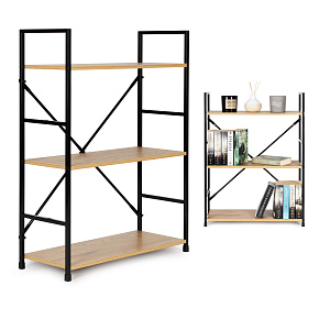 Wide Wooden Shelf with Metal Frame LOFT Style, 3 Shelves ModernHome