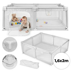 Baby Playpen 160x200 cm Dry Ball Pit Play Area Grey with Carry Bag ECOTOYS