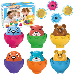 WOOPIE Skládačka Třídič Montessori Přizpůsob K tvary Veselá zvířátka Vajíčka 6ks