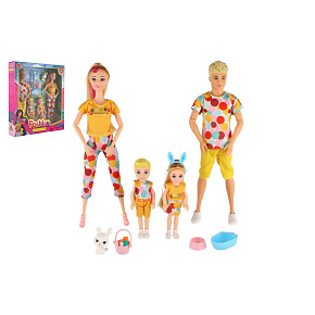 Panenka s panáčkem 30cm s dětmi 2ks - rodina plast s doplňky v krabici 29x30x6cm