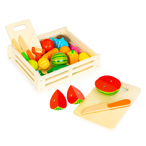 Wooden vegetables and fruits for cutting wooden box + 17 elements