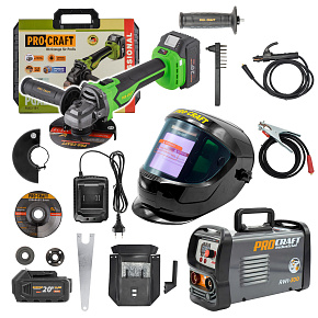 Sada svářecí invertor RWI-300 s aku úhlovou bruskou PGA22-1B-C + kukla SPH1000