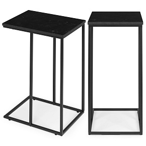Side table for laptop, coffee table, C-shaped, black marble, ModernHome