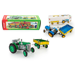 Traktor Zetor s valníkem modrý na klíček kov 28cm Kovap v krabičce