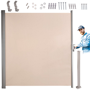 Boční markýza na terasu LUARO, zatahovací paraván 180 x 400 cm béžový